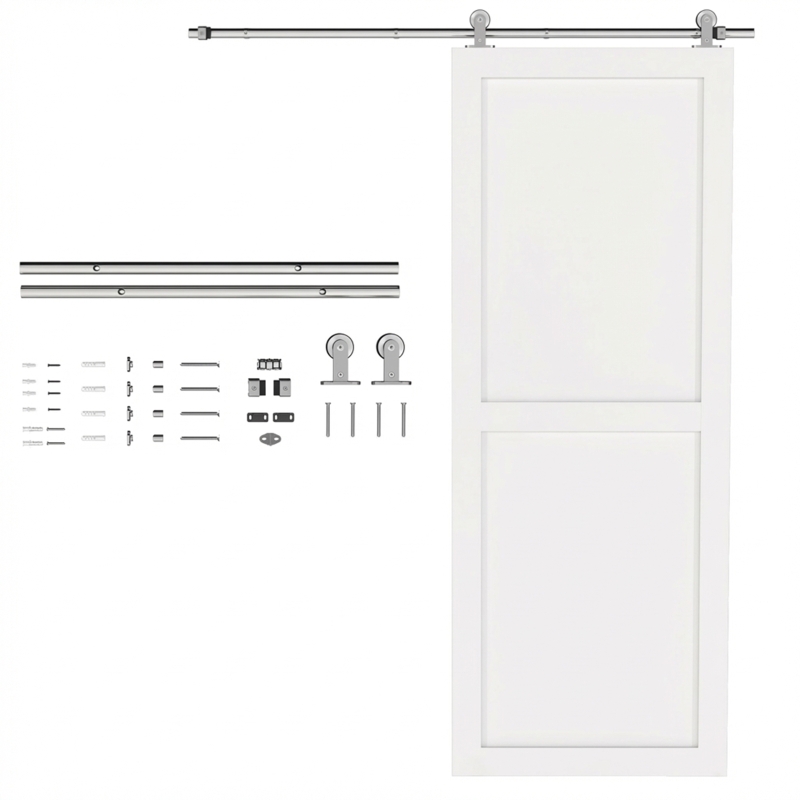 HOMCOM 152CM Quincaillerie porte coulissante de grange, rail porte coulissante de 76 cm de large, épaisseur 30 mm, argenté