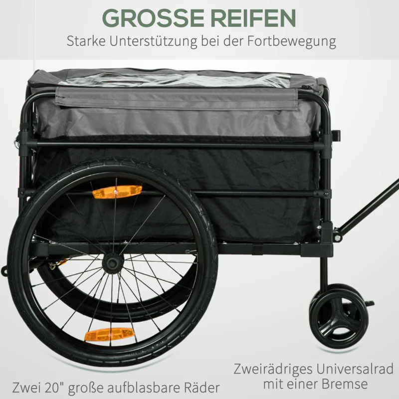 HOMCOM 2-in-1 fietskar, laadaanhanger, 40 kg draagvermogen, zwart+grijs