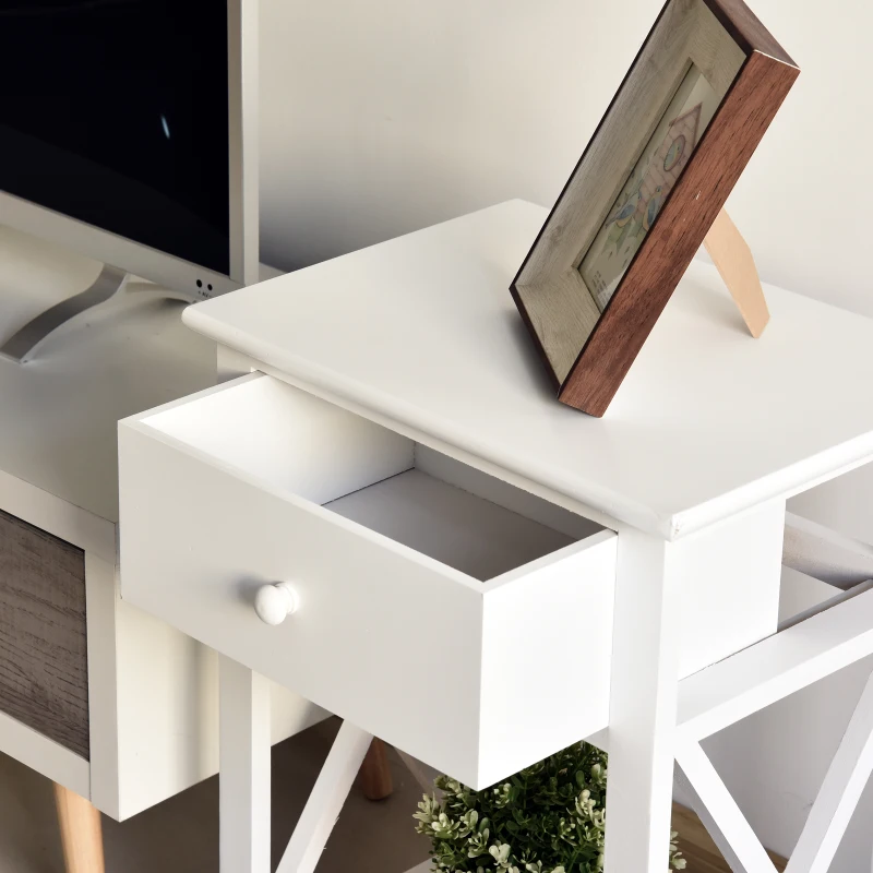 HOMCOM nachttafel telefoontafel bijzettafel woonkamertafel met schuiflade hout wit