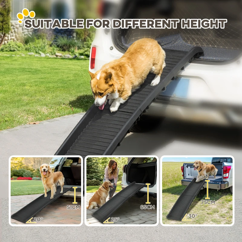 PawHut hondenhelling, hondenhelling voor auto's, opvouwbaar, antislippad, plastic, zwart, 155 x 39 x 14 cm