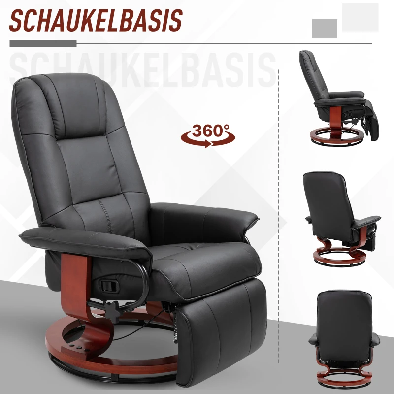 HOMCOM TV fauteuil verstelbare fauteuil kunstleder 360 ° draaistoel, kantelbare houten voet(m-6)