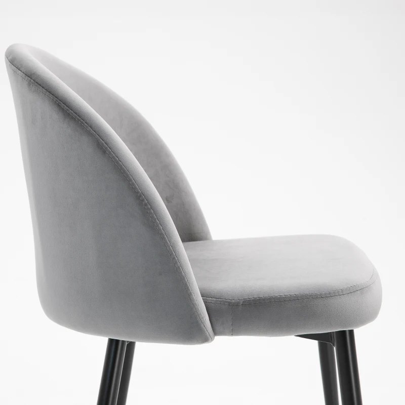 HOMCOM Set van 2 eetkamerstoelen keukenstoel gestoffeerde stoel fluweel metaal grijs