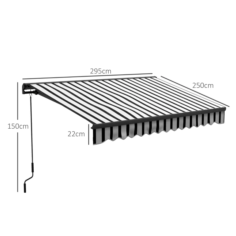 Outsunny Zonnescherm Luifel Terrasluifel, weerbestendig, 1 handkruk, 295 x 250 x 150 cm, Grijs + Wit
