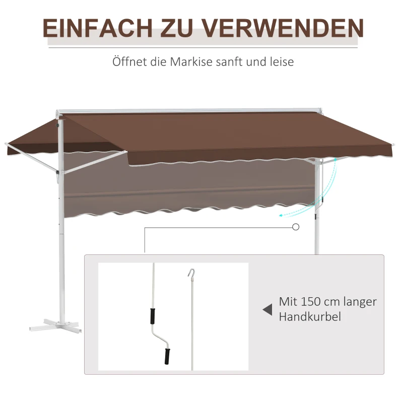 Outsunny Verstelbare vrijstaande zonnescherm, handmatig bedienbaar, metalen frame, weerbestendig, 4x3m, Crème