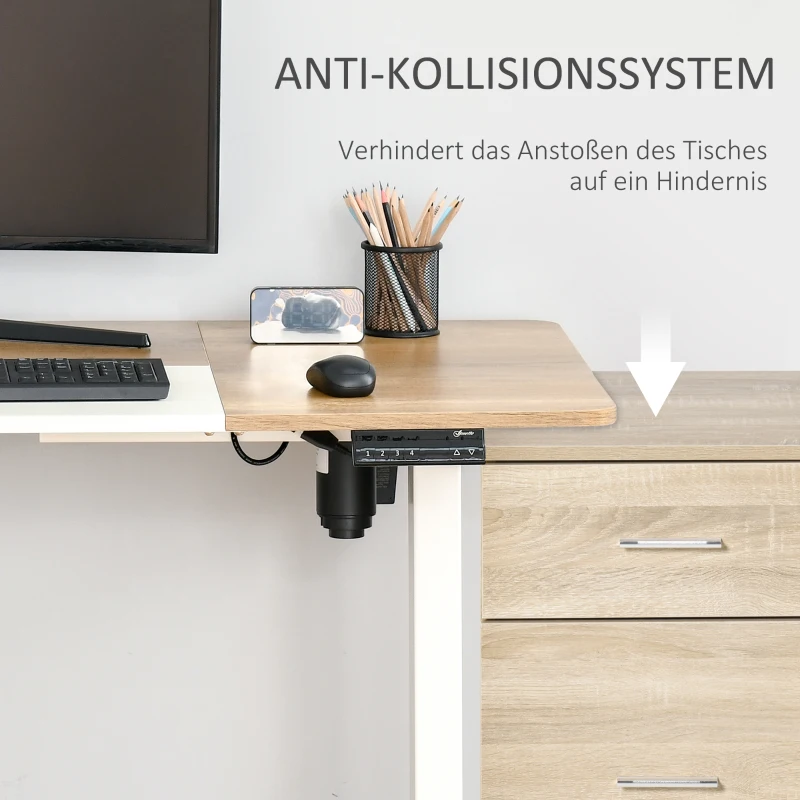 Vinsetto elektrisch bureau computertafel in hoogte verstelbaar metaal naturel wit