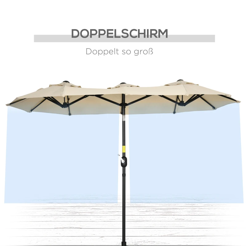 Outsunny parasol, tuinparasol, kantelbaar, met handslinger, windkap, polyester+staal, kaki, 285 x 147 cm