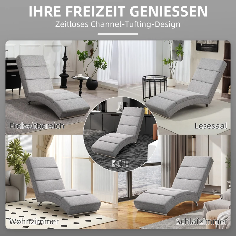 HOMCOM Gestoffeerde fauteuil met rugleuning, relaxstoel met stalen poten en dikke bekleding, voor woonkamer en slaapkamer, lichtgrijs