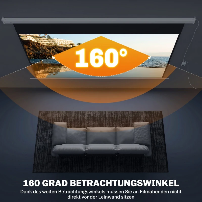 HOMCOM Projectiescherm 293 x 193 cm 120 inch 16:9 HD 4K Elektrisch met Afstandsbediening, Wit