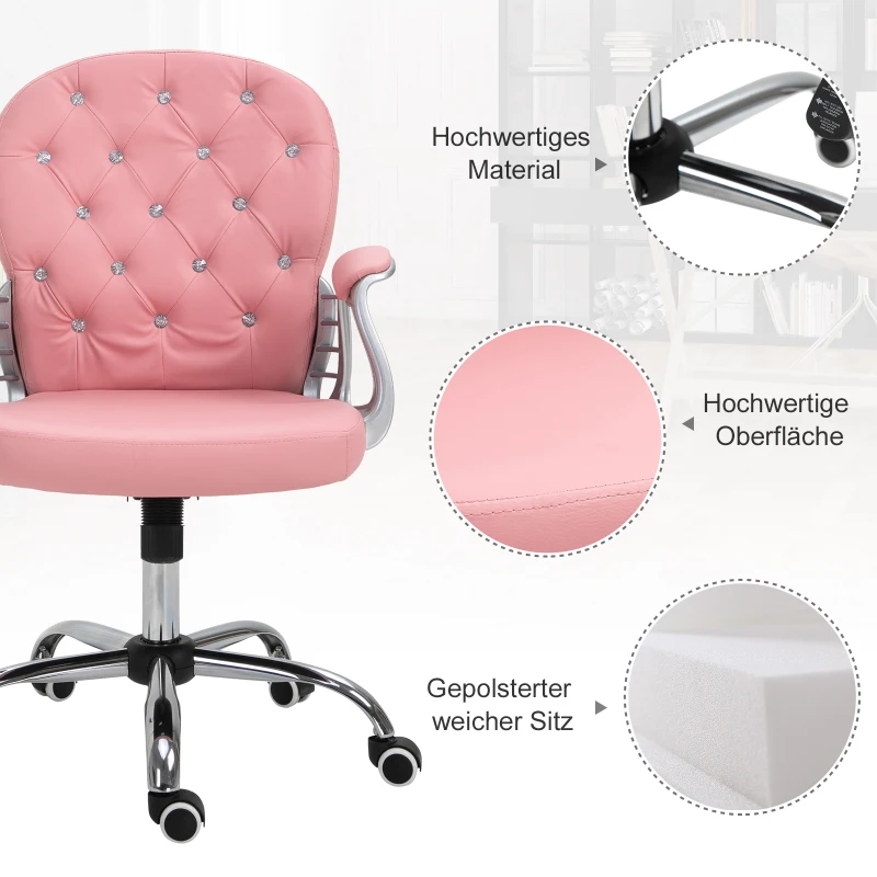 Vinsetto Ergonomische kantoorstoel directiestoel gestoffeerde rugleuning PU roze