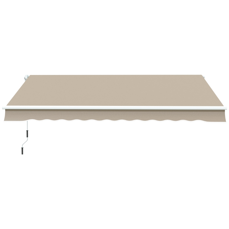 Outsunny handmatige knikarmluifel 395 cm luifel met handslinger balkonluifel zonwering wandmontage balkon aluminium wit + beige 395 x 245 cm | Aosom(m-10)