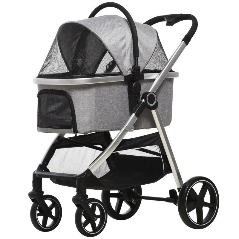 PawHut hondenkar, 2-in-1 hondenwagen, draagtas, opvouwbare hondenbuggy, grijs