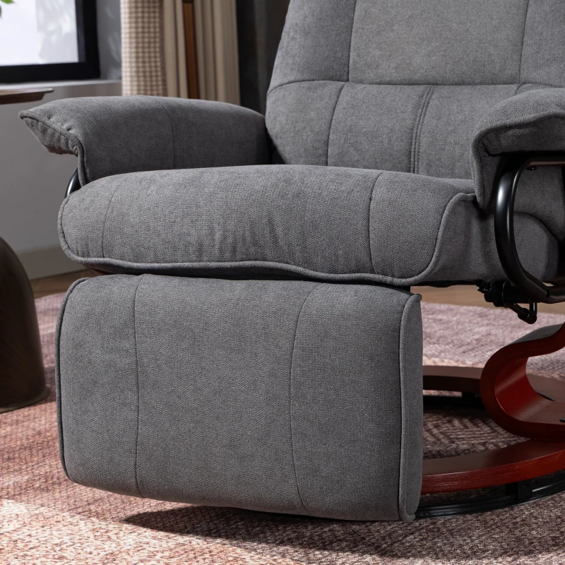 HOMCOM Fauteuil relax inclinable repose-pieds réglable pivotant 360° piètement bois tissu aspect lin gris