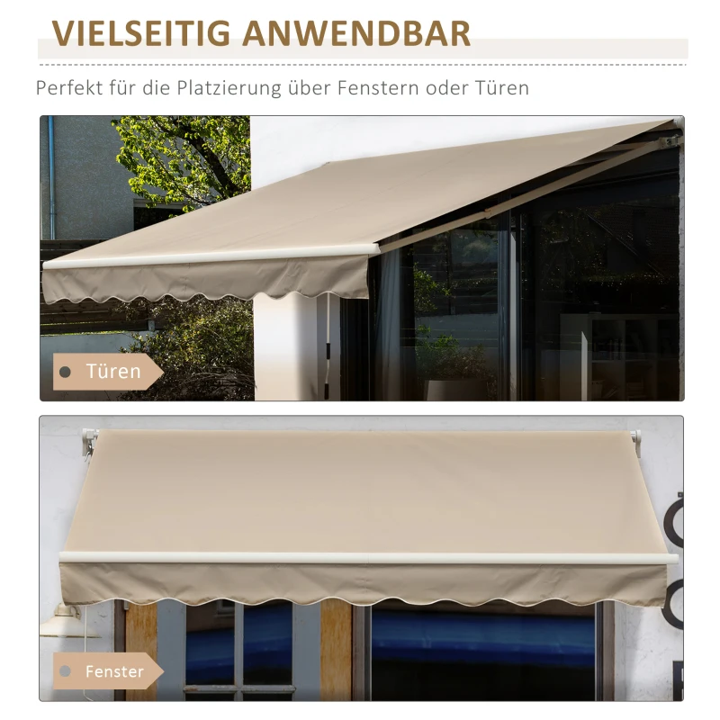 Outsunny handmatige knikarmluifel 395 cm luifel met handslinger balkonluifel zonwering wandmontage balkon aluminium wit + beige 395 x 245 cm | Aosom(m-6)