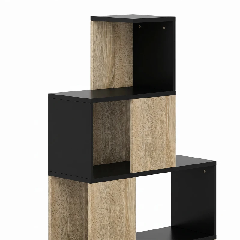 HOMCOM Étagère de rangement, bibliothèque géométrique à 5 niveaux, pour bureau, salon, chambre, noir et bois naturel
