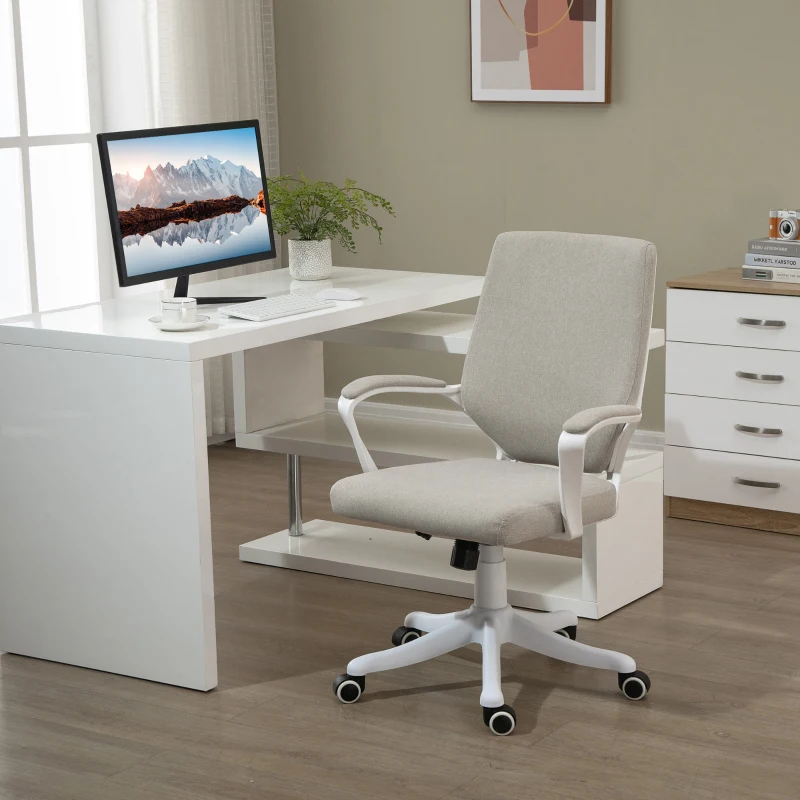 Vinsetto kantoorstoel draaistoel in hoogte verstelbaar dikke bekleding polyester beige + wit(m-2)