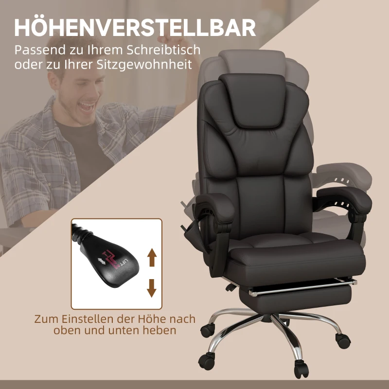 Vinsetto Bürostuhl mit Massagefunktion, ergonomisch, liegefähig, 63x57x118, Schwarz(m-5)