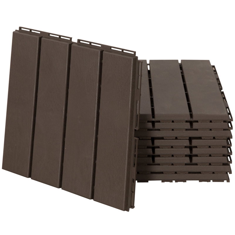 Outsunny set van 9 vloertegels, klikmechanisme, houtnerf, bruin, 30 x 30 x 2 cm (afmetingen per tegel)