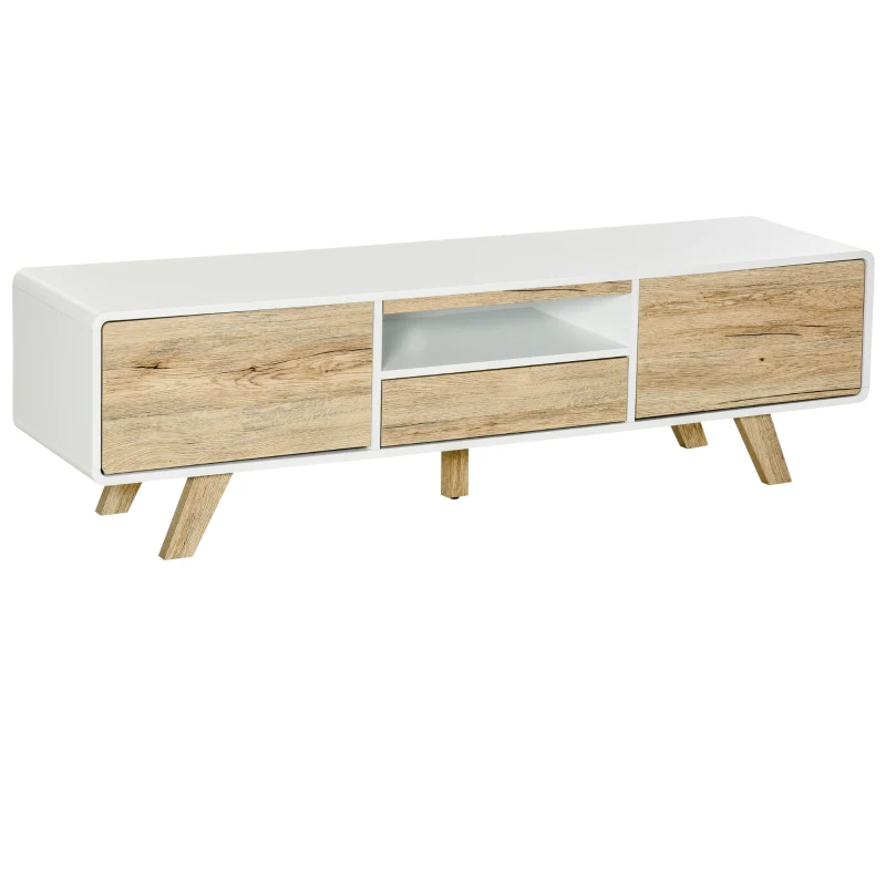 HOMCOM Tv-meubel tv-lowboard met push-in design lade MDF wit + naturel