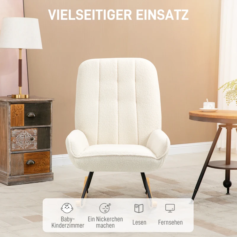 HOMCOM schommelstoel met sherpa fleece, draagvermogen 150 kg, creme