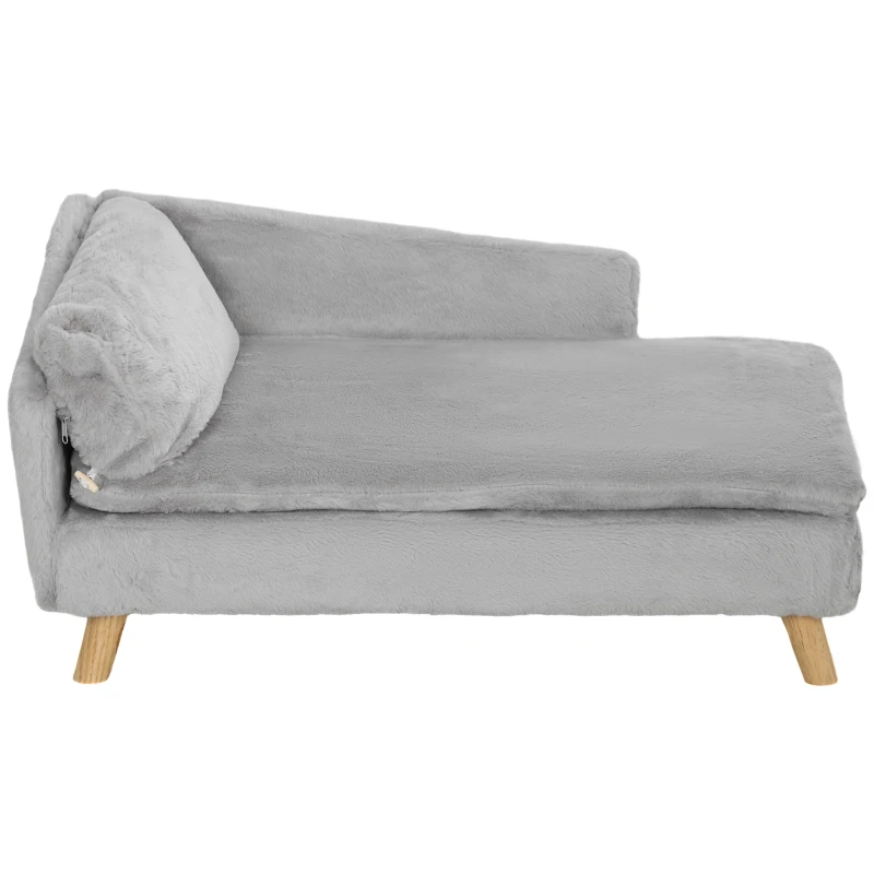 PawHut Hundebett, Hundesofa, waschbarer Plüschbezug, bis 20 kg, 80 x 50 x 40 cm, Hellgrau(m-10)
