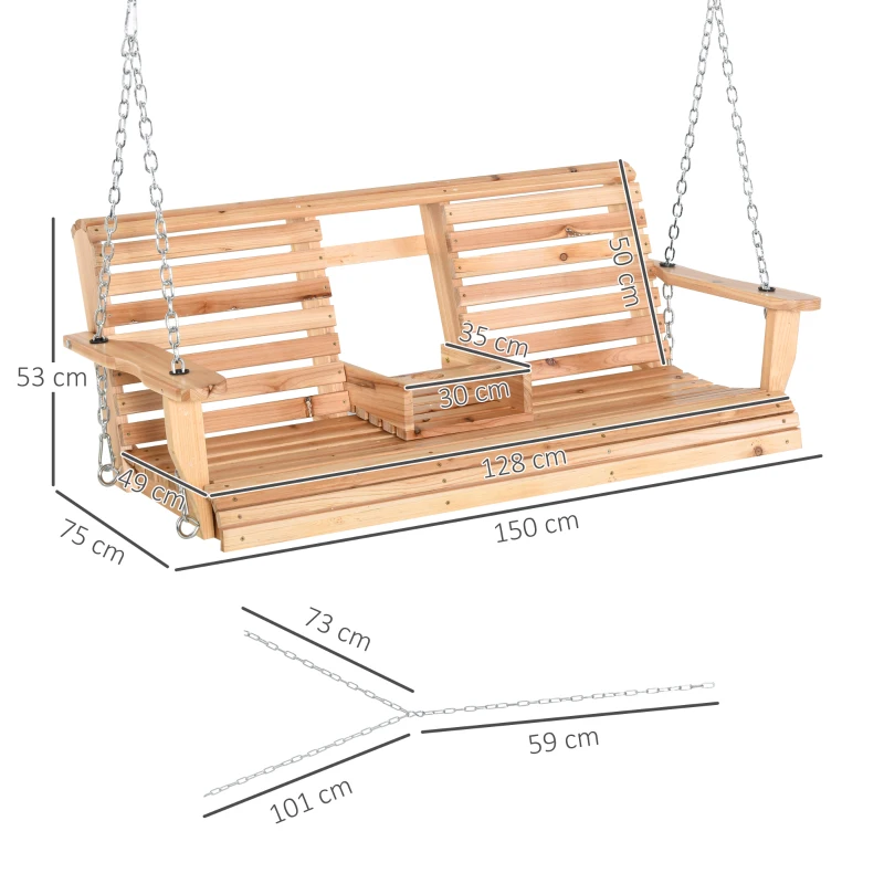 Outsunny tuinschommel 2-3 personen vurenhouten patio 150 x 75 x 53 cm naturel