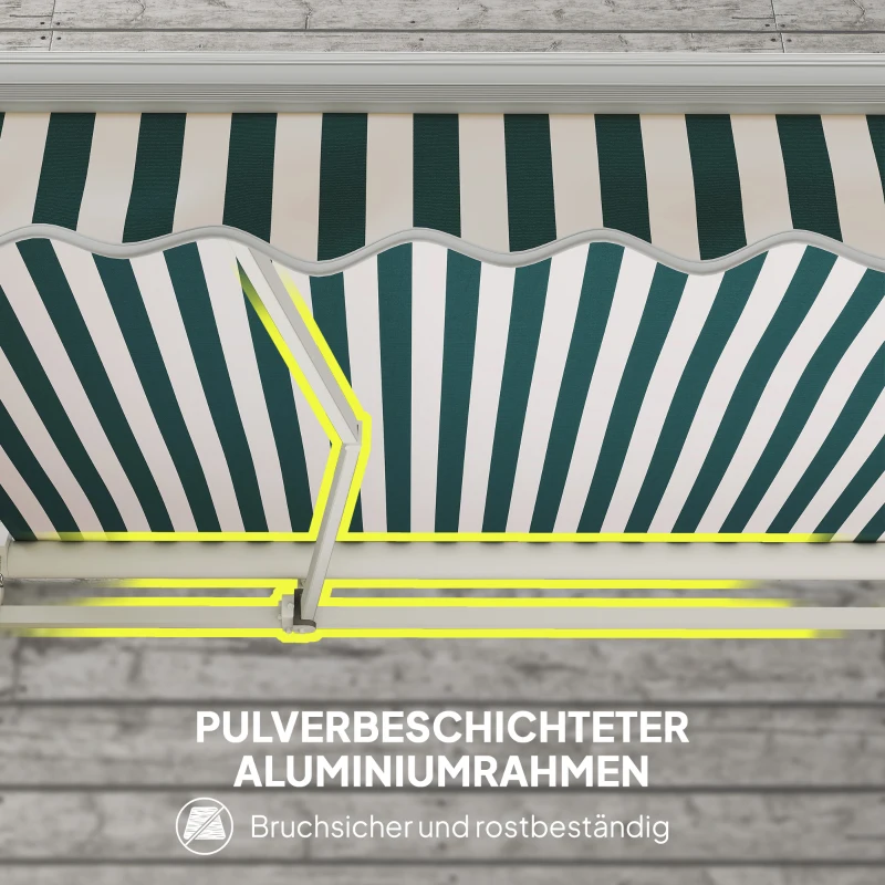 Outsunny handmatige knikarmluifel 395 cm luifel met handslinger balkonluifel zonwering wandmontage balkon aluminium wit, groen 395 x 245 cm | Aosom