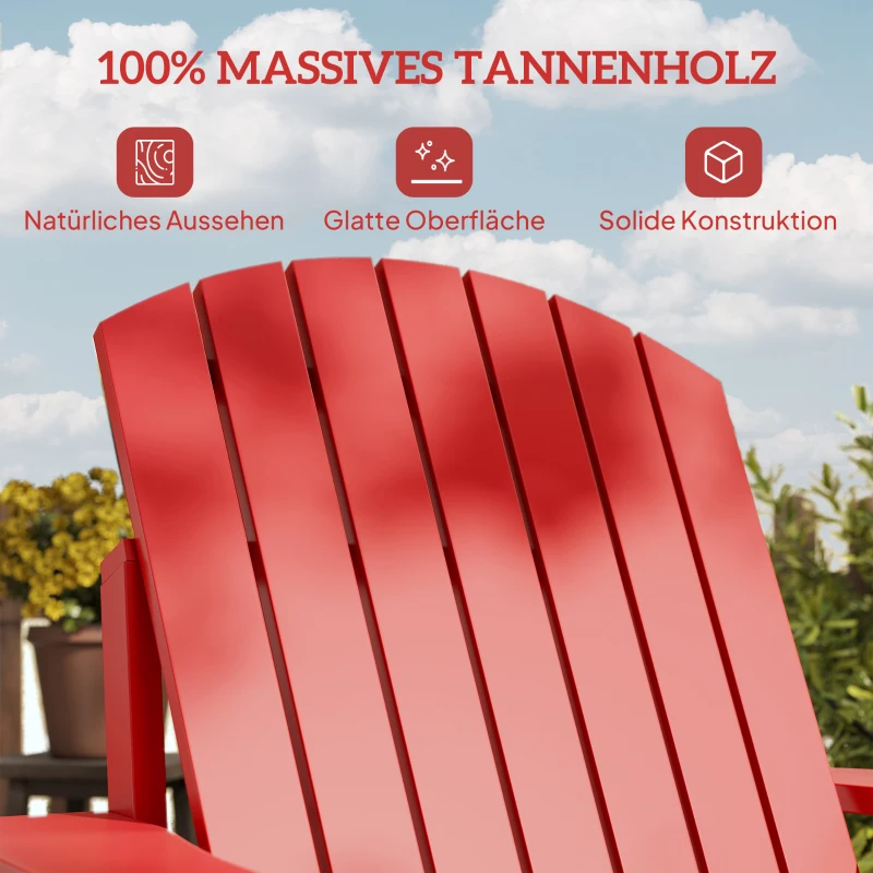 Outsunny Andirondack Gartenstuhl Gartensessel Outdoor-Sessel, 72 cm x 95 cm x 93 cm, Rot