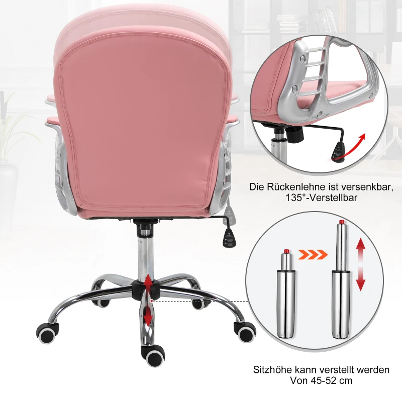 Vinsetto Ergonomische kantoorstoel directiestoel gestoffeerde rugleuning PU roze