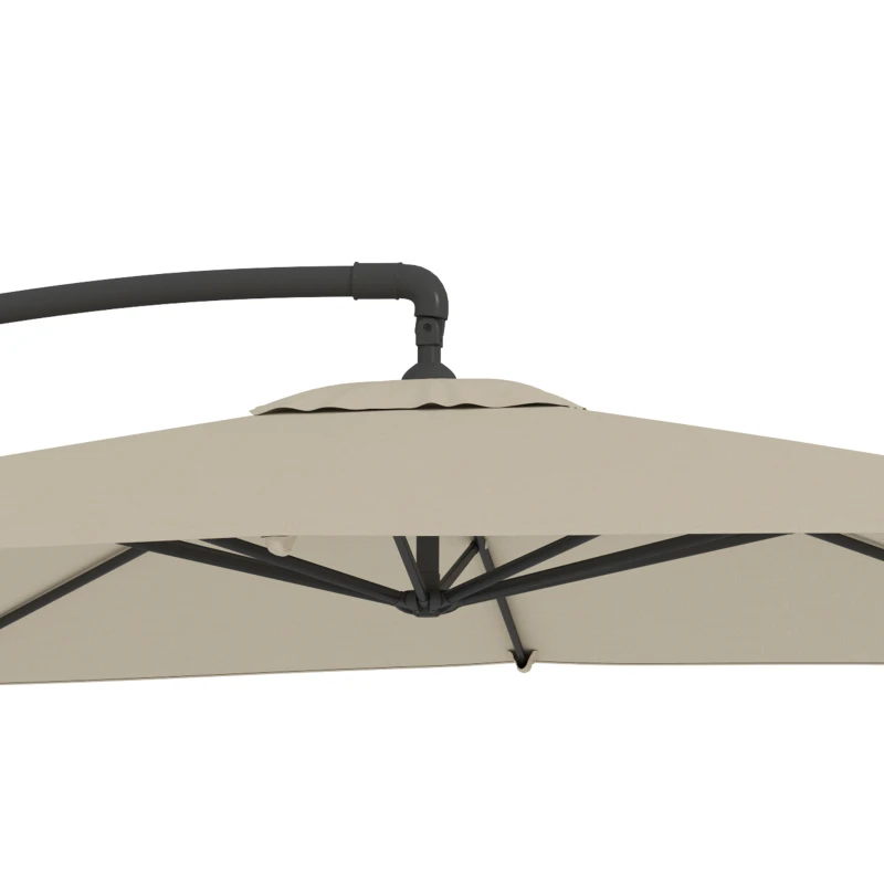 Outsunny Parasol déporté, parasol de jardin extérieur, Toile ajustable, 8 baleines, base en croix et manivelle, 2,5 x 2,5 m, kaki