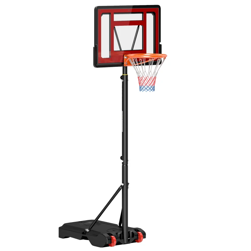 HOMCOM Rollbare basketbalstandaard, verstelbare basketbalring, vrijstaand, kunststof, staal, 75L x 83B x 205-261H cm