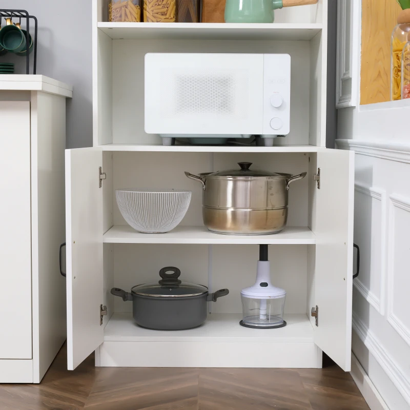 HOMCOM Keukenkast Keukenbuffet Kast, landelijke stijl, 2 kasten, 2 planken, 70 cm x 40 cm x 170 cm Wit + Zwart(m-9)