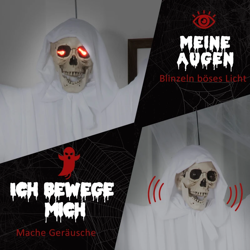 Outsunny Halloween-decoratie spook met speciale effecten en geluidsfunctie 100 cm x 18 cm x 153 cm
