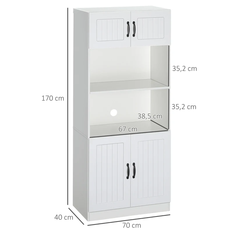 HOMCOM Keukenkast Keukenbuffet Kast, landelijke stijl, 2 kasten, 2 planken, 70 cm x 40 cm x 170 cm Wit + Zwart(m-3)