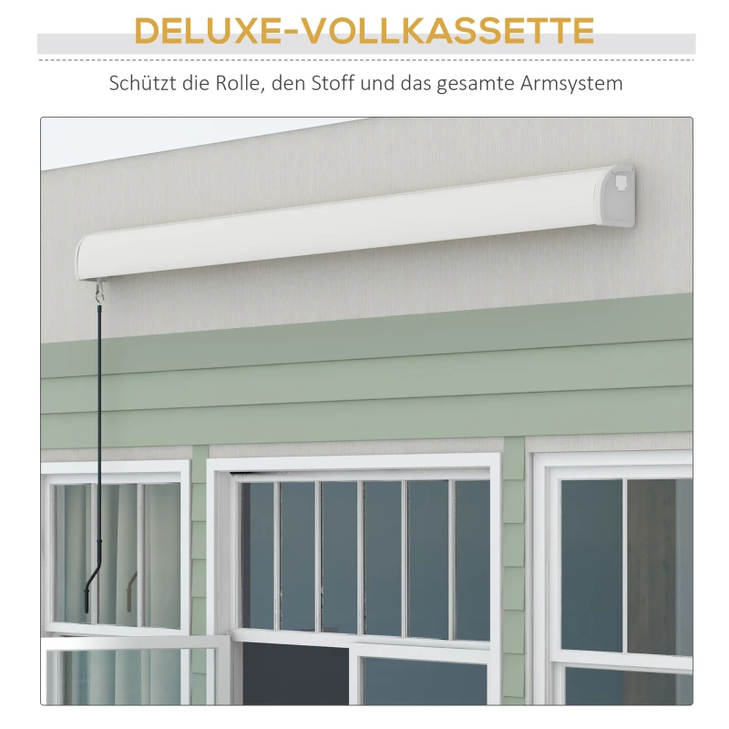 Outsunny Elektrische/Handmatig Uitschuifbare Zonnescherm, Volledig Gesloten Cassette, Afstandsbediening, Aluminium Frame, 3 x 2,5 m, Lichtgrijs