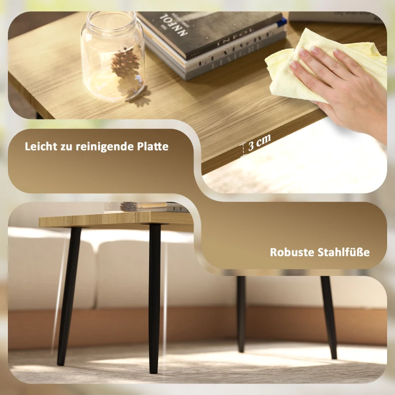 HOMCOM 2er-Set Kaffeetische, Großer und kleiner Tisch mit Metallrahmen und Holzplatte, Flexible Couchtische, Naturholz