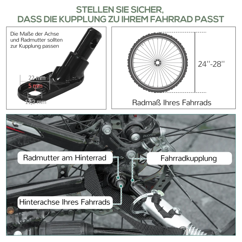 HOMCOM 2-in-1 fietskar, laadaanhanger, 40 kg draagvermogen, zwart+grijs