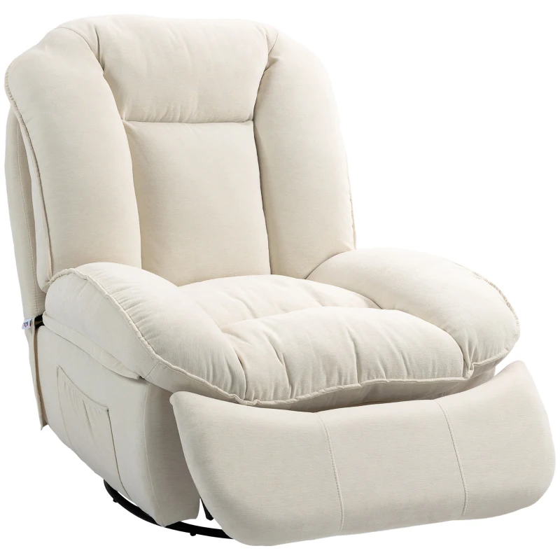HOMCOM Relaxsessel, verstellbar, 104x100x102cm/164x76cm, Cremeweiß(m-10)