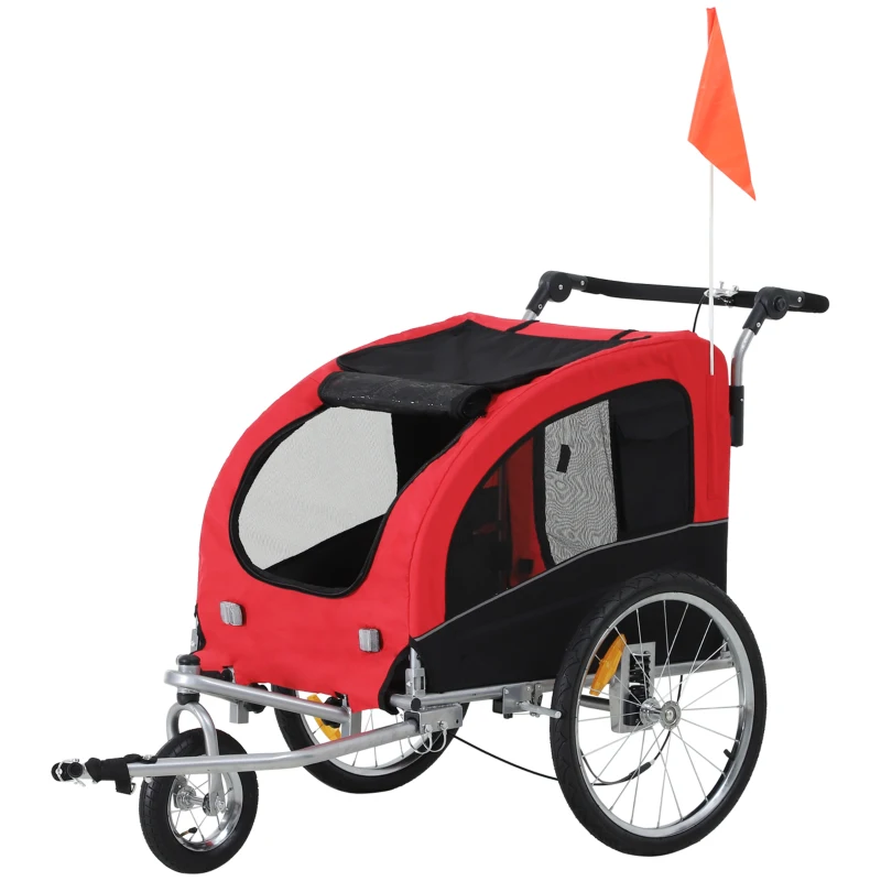 PawHut 2 in 1 hondenaanhanger fietskar jogger vlag windgordijn voor honden 4 kleuren(m-10)