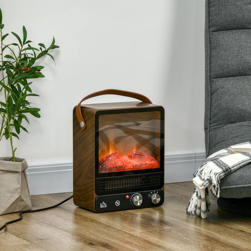 HOMCOM elektrische haard met vlameffect, geluidsarme staande haard met handgreep, verstelbare haard, 750/1500W binnenverwarming met oververhittingsbeveiliging voor woonkamers en interieurs(m-2)