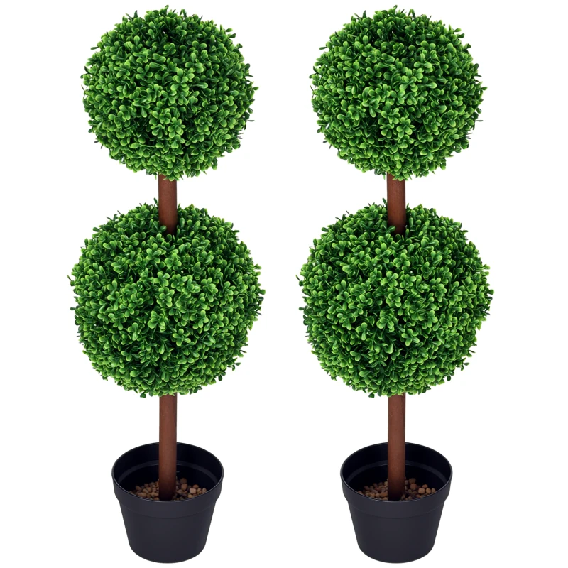 HOMCOM Künstliche Pflanzen, 2er-Set Buchsbaum, 90 cm Kunstpflanze, Kunstbaum, Deko-Pflanze für Indoor und Outdoor, Grün