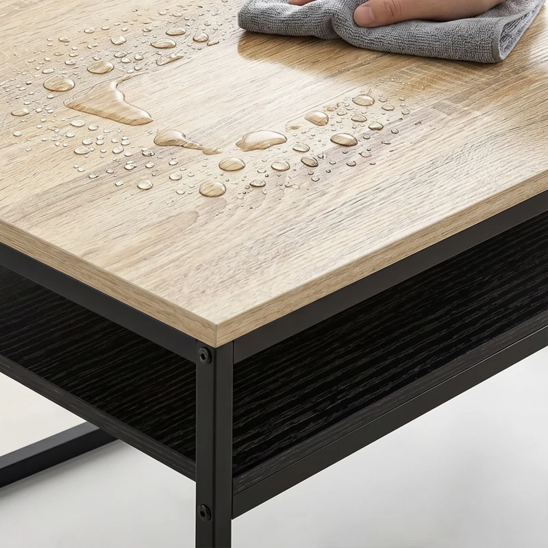HOMCOM Salontafel met Opbergruimte, modern industrieel, 2 planken & verstelbare poten, eiken