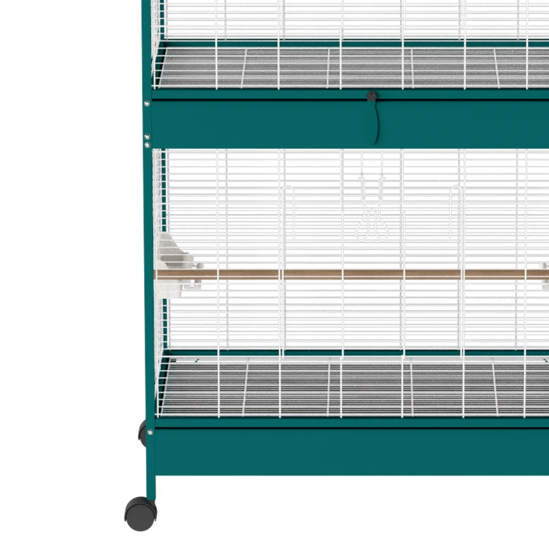 PawHut Cage à oiseaux sur roulettes avec séparateur amovible, 6 mangeoires et 4 perchoirs, 2 plateaux coulissants, pour perruches, cockatiels, canaris
