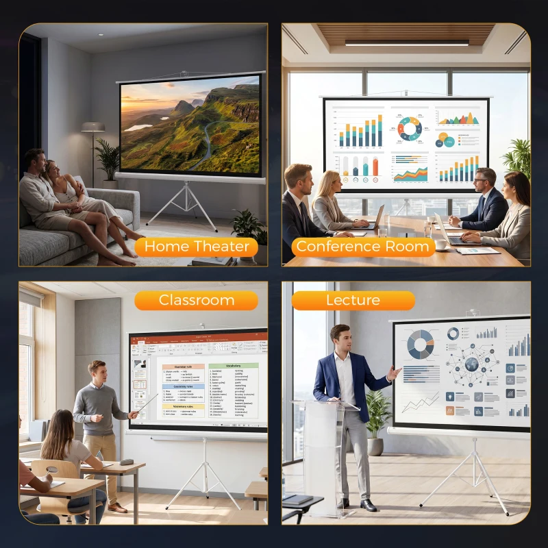 HOMCOM Écran de Projection avec Ttrépied Pliable 84 Pouces 4K HD 16:9, 200Lcm, Écran Vidéoprojecteur Portable, Hauteur Réglable