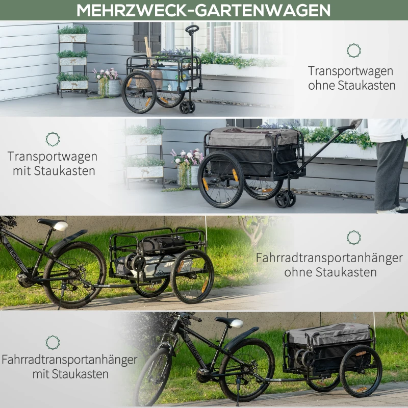 HOMCOM 2-in-1 fietskar, laadaanhanger, 40 kg draagvermogen, zwart+grijs