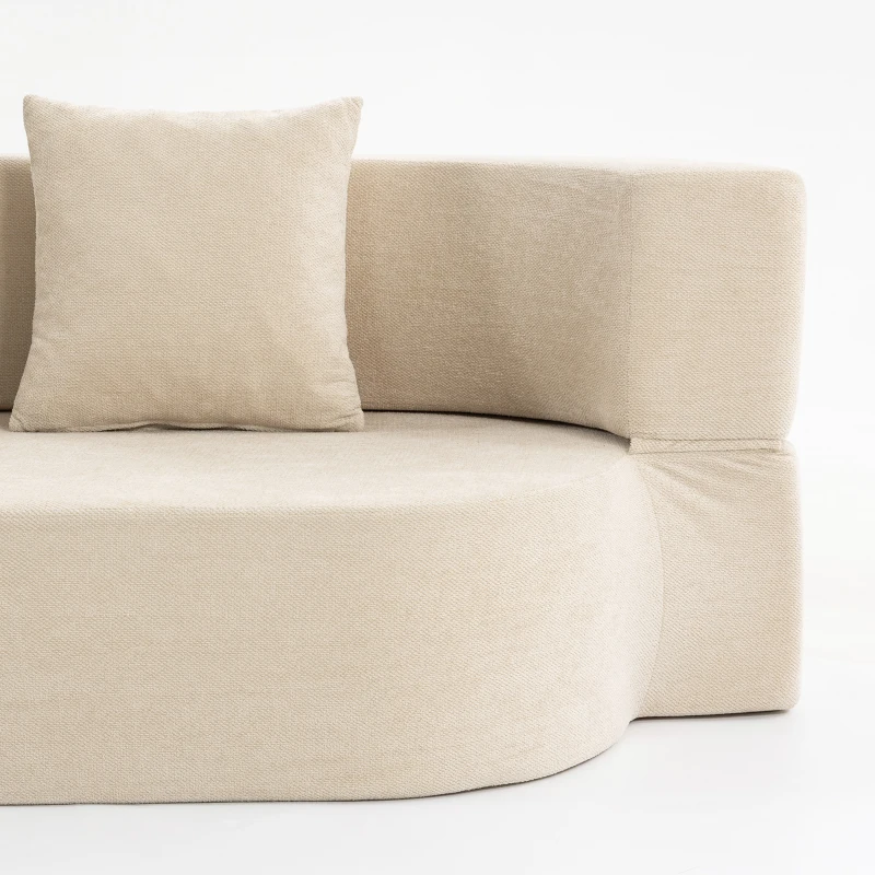 HOMCOM Sofá-Cama Conversível 2 Lugares, Sofá-Cama em Chenille 190cm, Encosto Rebatível, Assento e Apoios de Braço Largos, Bege