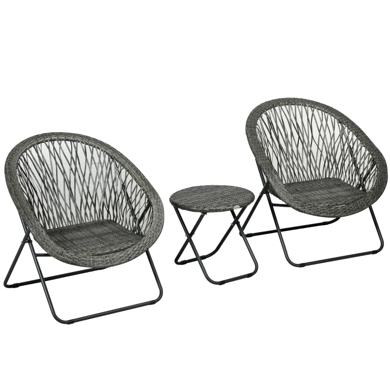 Outsunny Tuinmeubelset, 3-delig, rotanlook, 2 stoelen, 1 tafel, inklapbaar, Grijs