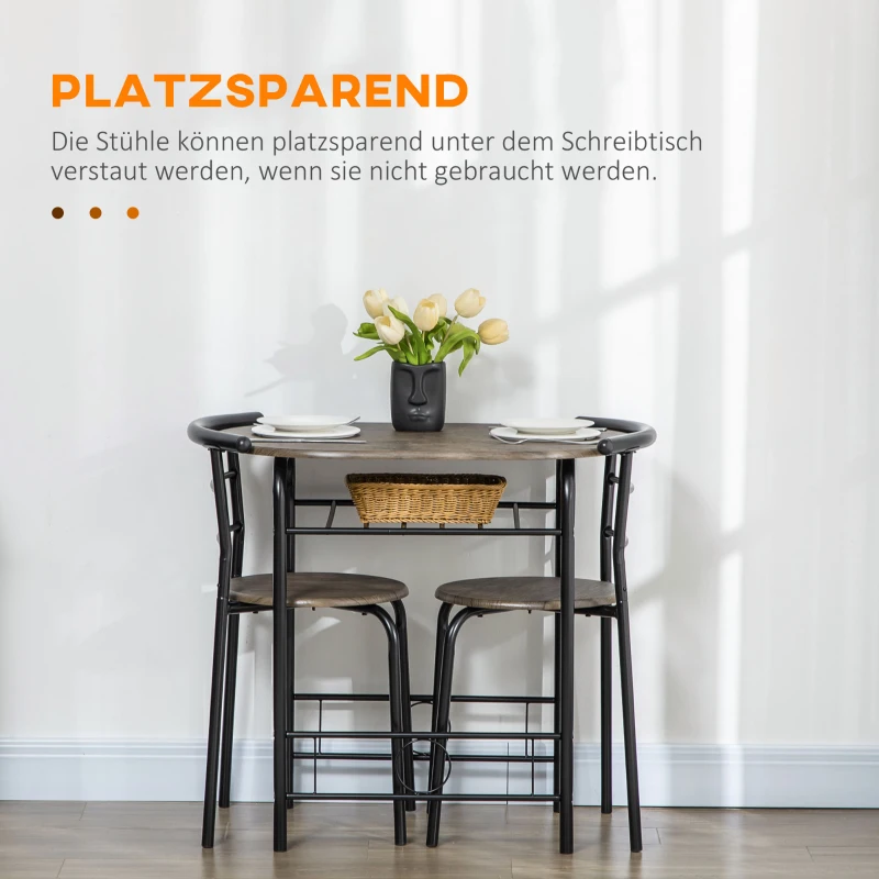HOMCOM eetset, eettafel met 2 stoelen, keukentafel met opbergplank, zwart