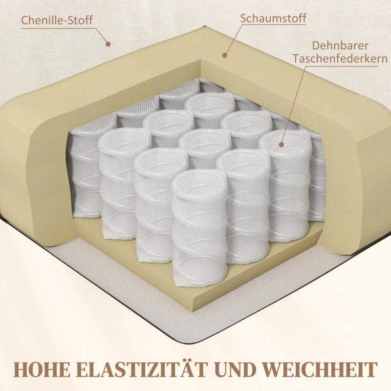 HOMCOM Relaxsessel, verstellbar, 104x100x102cm/164x76cm, Cremeweiß(m-6)
