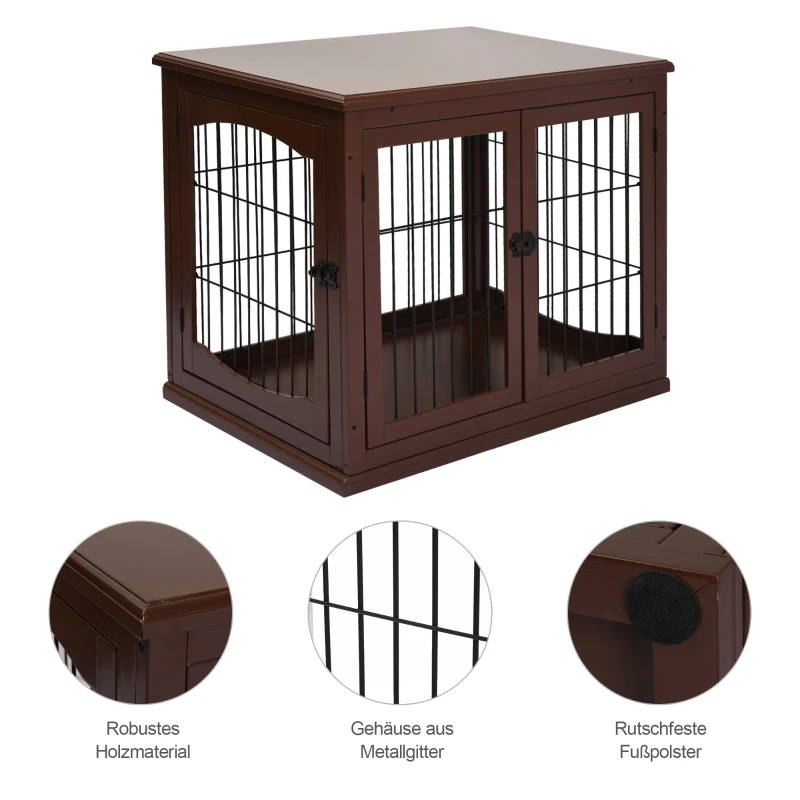 PawHut Hondenbox, 2 ingangen, afsluitbaar, MDF en metaal, 58,4 x 81,3 x 66 cm, Zwart(m-7)