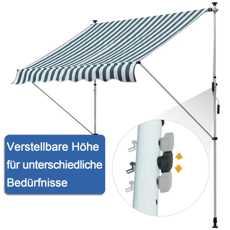 Outsunny Luifel vouwarm knikarmluifel zonwering handslinger balkon Alu 2 x 1,5 m Groen